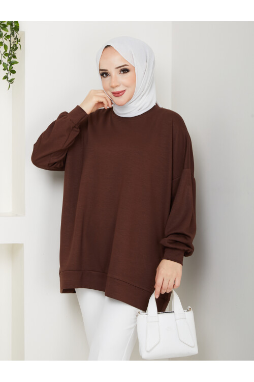 MY OVERSİZE DÜZ SWEAT -ACI KAHVE