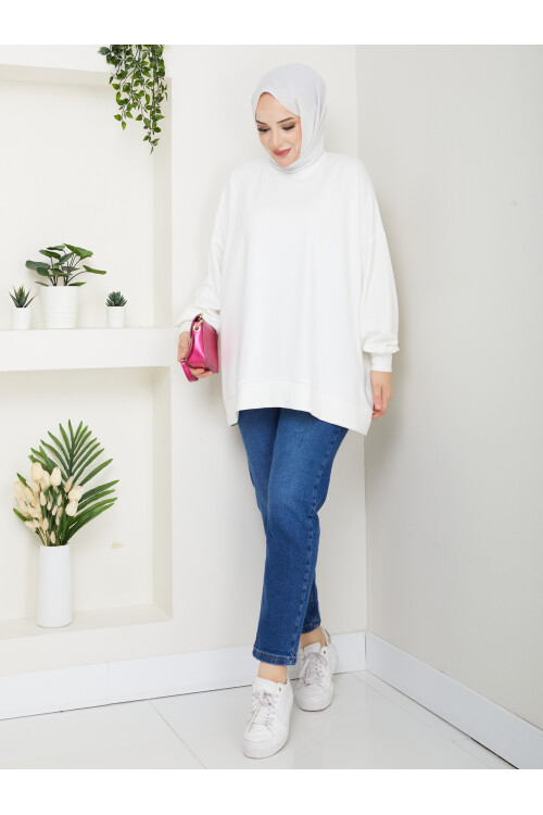 MY OVERSİZE DÜZ SWEAT - BEYAZ