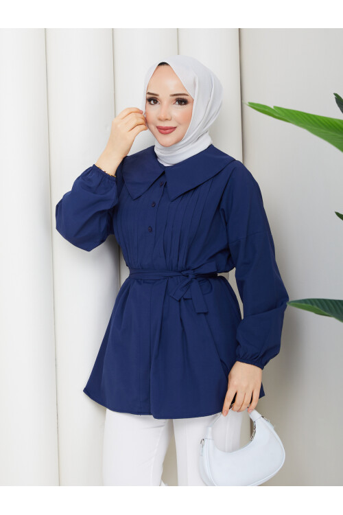 NERVÜRLÜ DENİZCİ YAKA GÖMLEK - LACİVERT