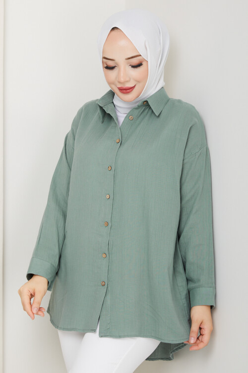 NV TAHTA DÜĞMELİ GÖMLEK-YEŞİL