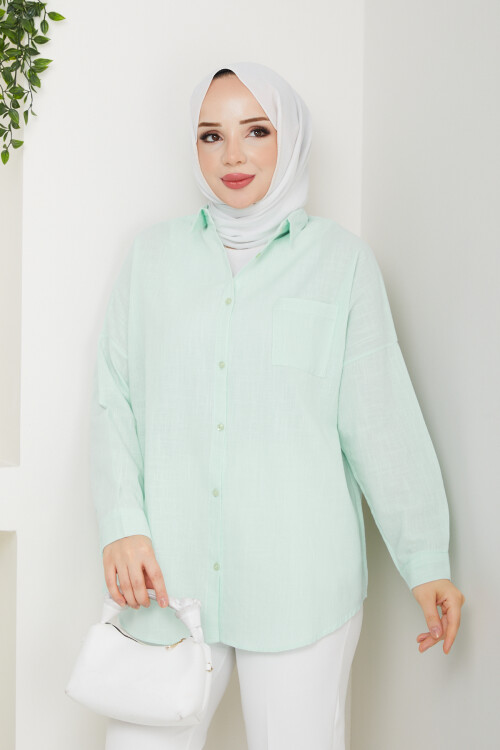 NVRL TEK CEP KETEN GÖMLEK-SU YEŞİLİ