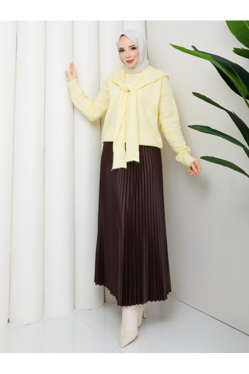 OMUZ ŞAL DETAYLI ETEKLİ KOMBİN - SARI