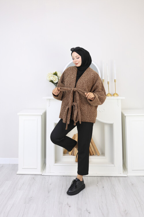 ÖNDEN BAĞLAMALI KAŞE CEKET-ACI KAHVE