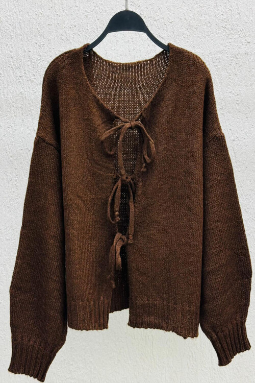 Önü Bağlamalı Laura Hırka Acı Kahve