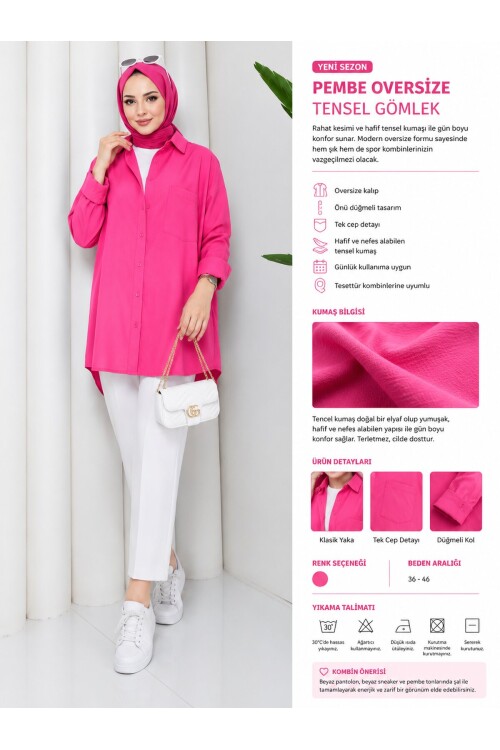 Oversize Pembe Gömlek-Beyaz kumaş pantolon