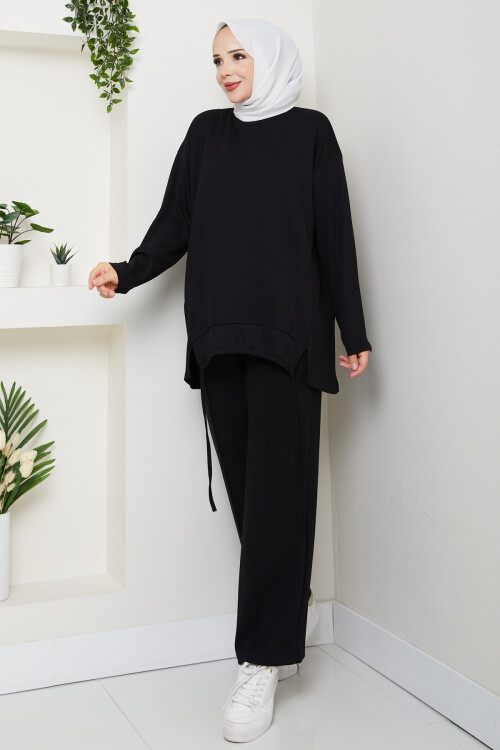 Oysho Biyeli Asimetrik Salaş Takım Siyah
