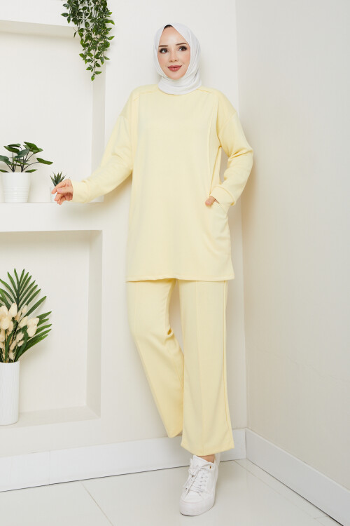 Oysho Naturel Dikişli Cepli Takım Sarı
