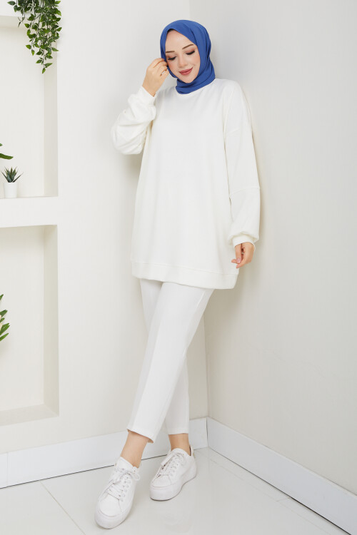 Oysho Oversize Beyzik Sweat Beyaz