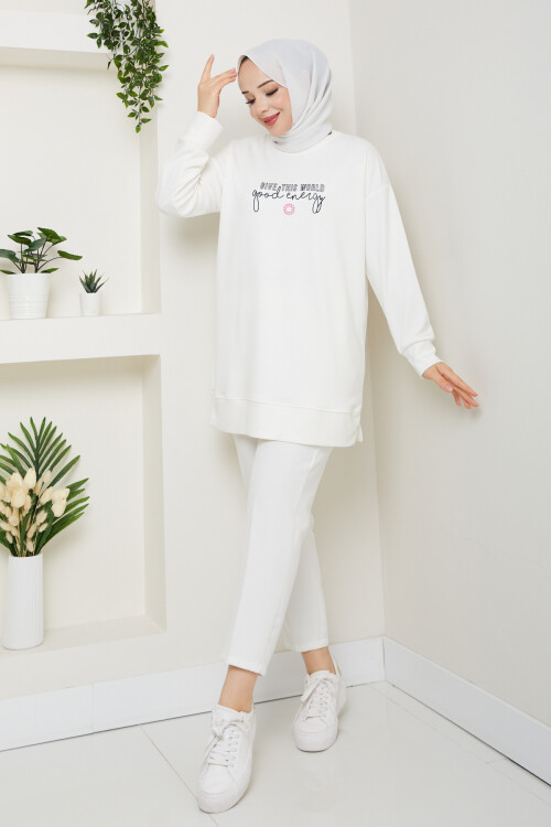 Oysho Salaş Tunik Enjeksiyon Baskılı  Beyaz