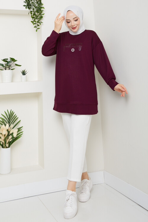 Oysho Salaş Tunik Enjeksiyon Baskılı Bordo