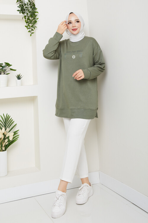 Oysho Salaş Tunik Enjeksiyon Baskılı Haki