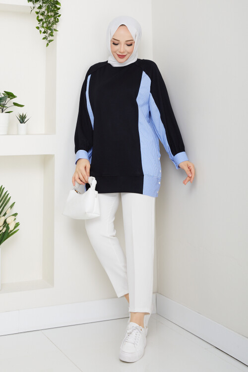 Oysho Yan Düğmeli Çizgi Garnili Tunik Siyah