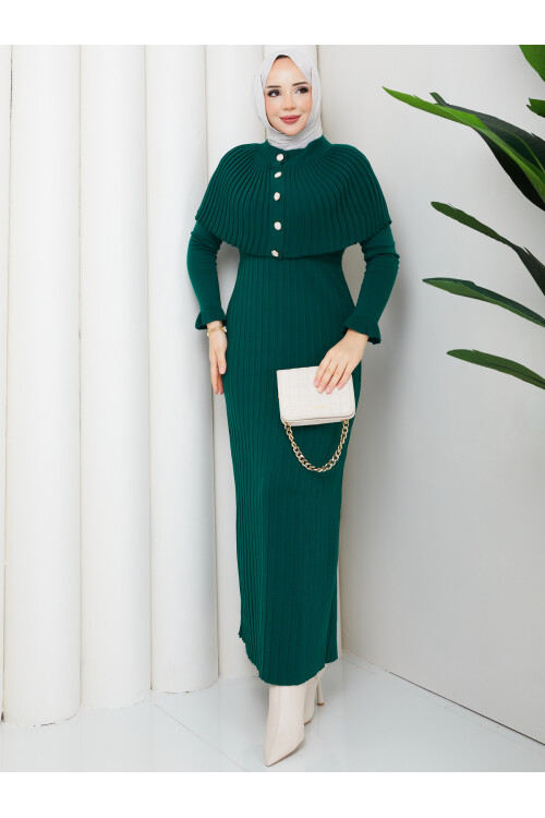 PELERİNLİ ELBİSE - YEŞİL