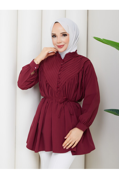 POPLİN V NERVÜRLÜ GÖMLEK - BORDO