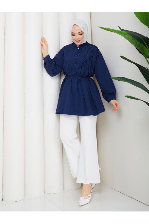 POPLİN V NERVÜRLÜ GÖMLEK KOMBİN - LACİVERT