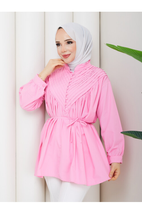 POPLİN V NERVÜRLÜ GÖMLEK - PEMBE