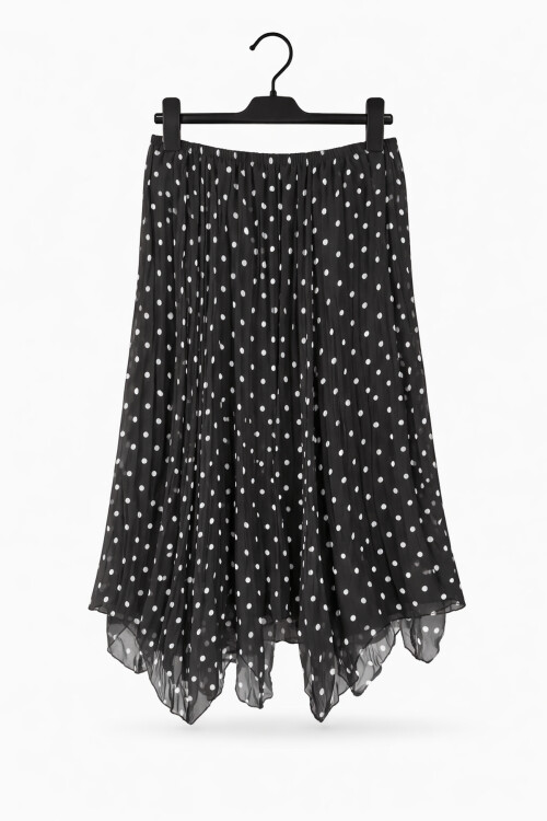 PUANTİYELİ ŞİFON ETEK - SİYAH