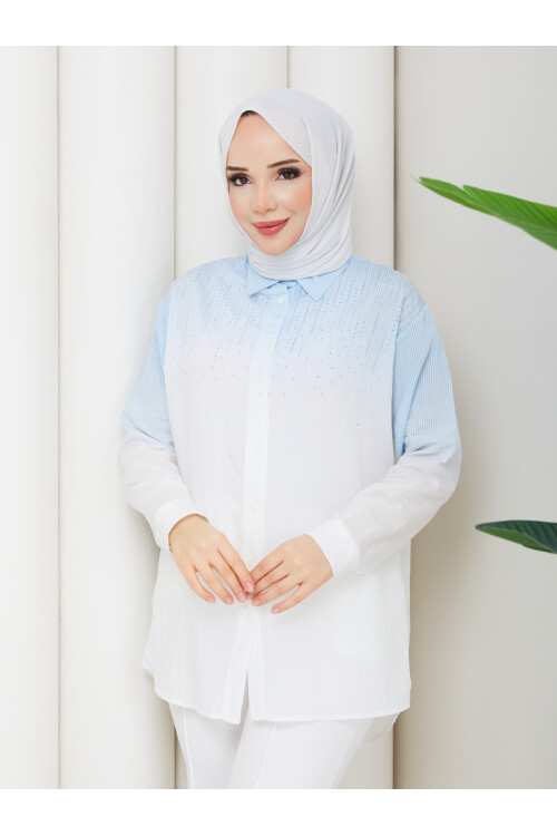 ROCCO ÇİZGİLİ TAŞLI GÖMLEK - BEBEMAVİ