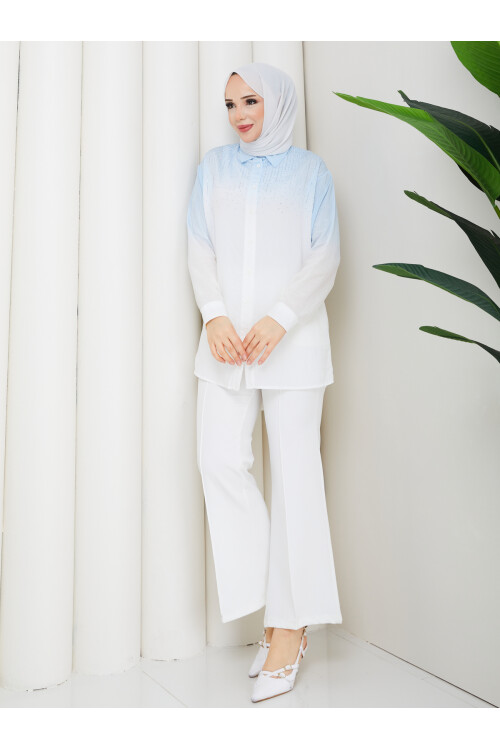 ROCCO ÇİZGİLİ TAŞLI GÖMLEK KOMBİN - BEBEMAVİ