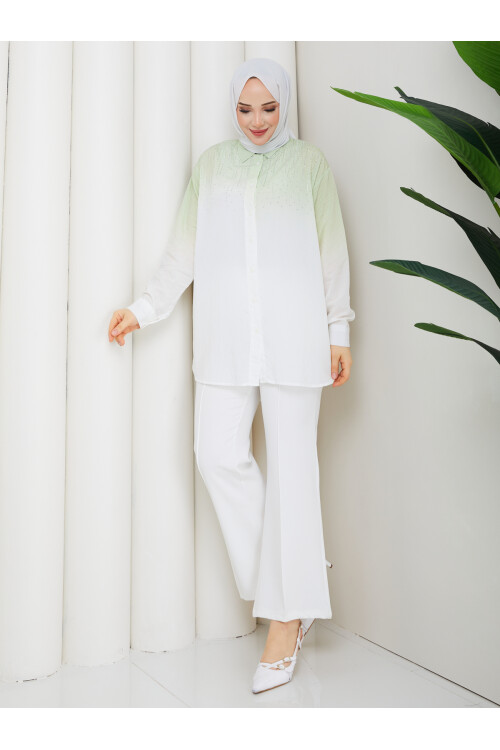 ROCCO ÇİZGİLİ TAŞLI GÖMLEK KOMBİN - YEŞİL