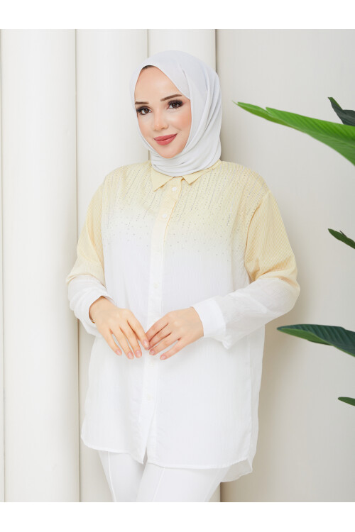 ROCCO ÇİZGİLİ TAŞLI GÖMLEK - SARI