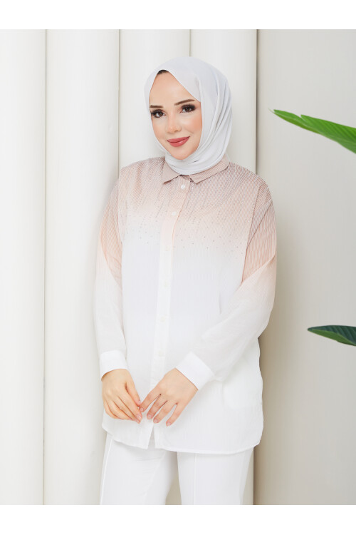 ROCCO ÇİZGİLİ TAŞLI GÖMLEK - VİZON