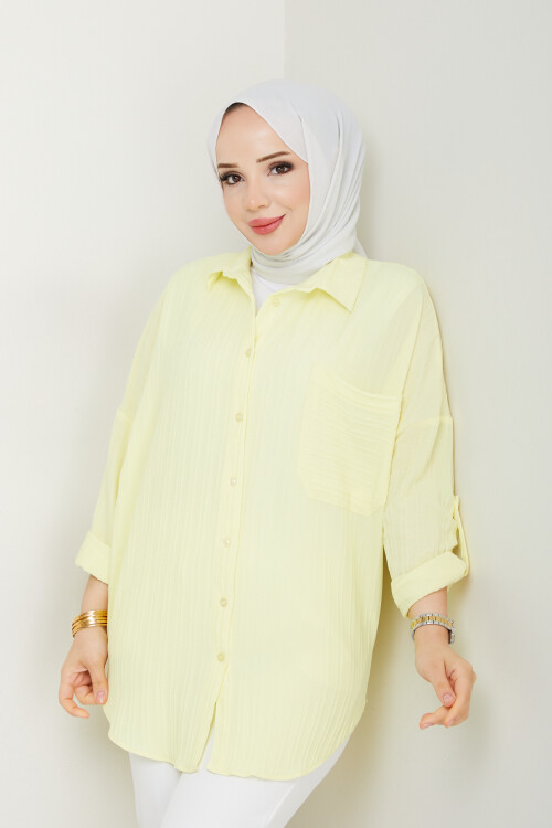 ŞERİT DETAY KOL KATLAMALI GÖMLEK-SARI