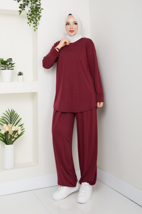 ŞK LAZERLİ PİLELİ PANTOLON TAKIM-BORDO
