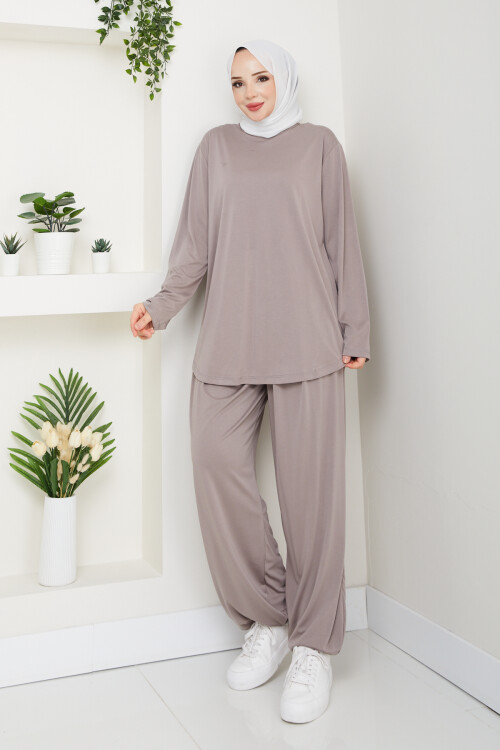 ŞK LAZERLİ PİLELİ PANTOLON TAKIM-VİZON