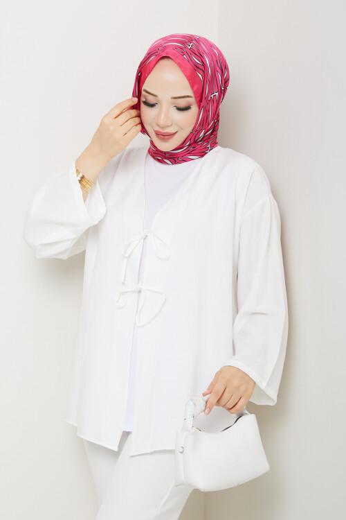 SMY BAĞLAMALI KİMONO-BEYAZ