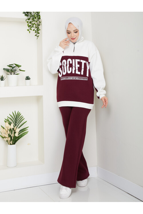SOCIETY SWEAT EŞOFMAN KOMBİN -BORDO