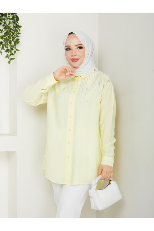 TAŞ İNCİ DETAYLI GÖMLEK-SARI