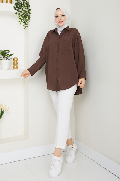 TEK CEP TENSEL GÖMLEK-ACI KAHVE