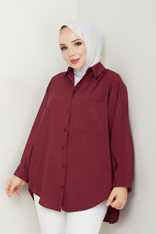 TEK CEP TENSEL GÖMLEK-BORDO