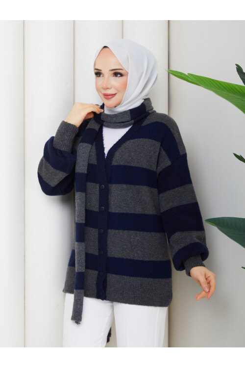 TRİKO HIRKA ATKI KOMBİN - LACİVERT