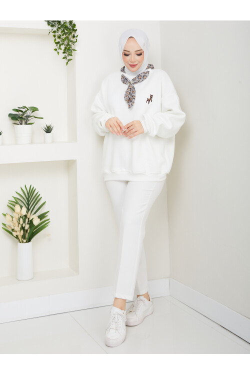 ÜÇ İP FUARLI SWEAT-BEYAZ