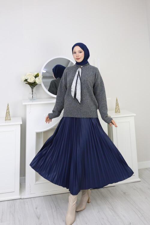 VNZ FULARLI KAZAK ETEK KOMBİN -FÜME