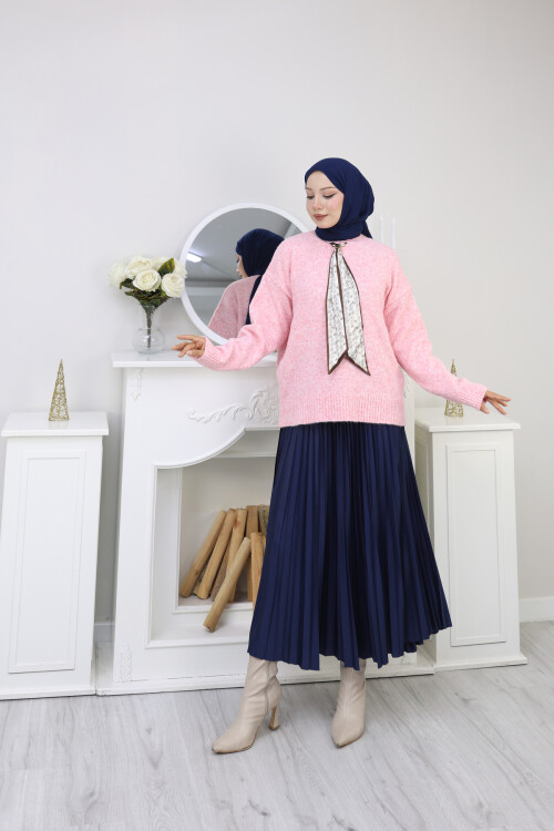 VNZ FULARLI KAZAK ETEK KOMBİN -PEMBE