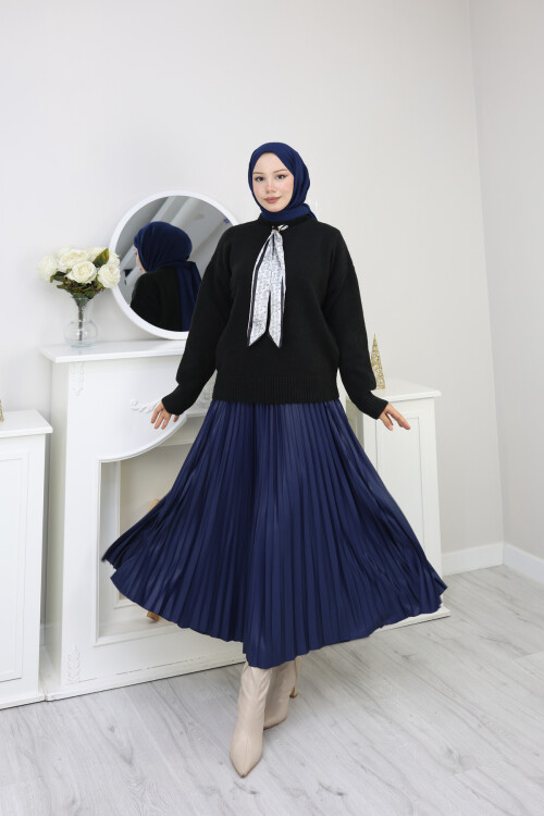 VNZ FULARLI KAZAK ETEK KOMBİN -SİYAH