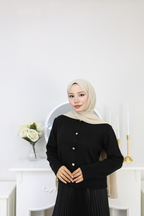 VNZ GOLD DÜĞME TRİKO HIRKA -SİYAH