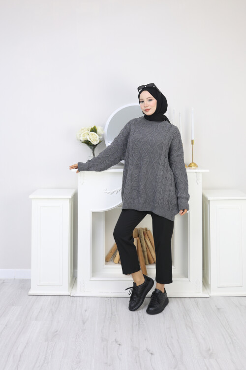 VNZ ÖRGÜLÜ TRİKO KAZAK- GRİ