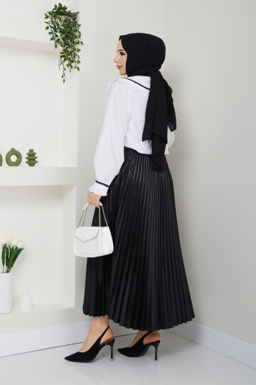 BEBE YAKA FIRFIRLI CROP GÖMLEK-SİYAH