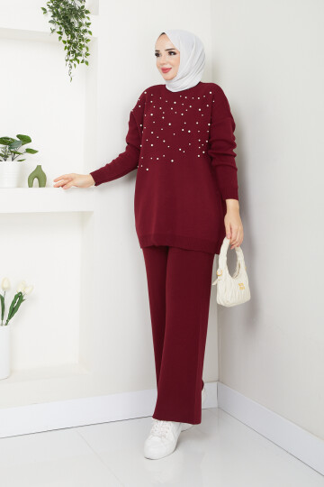 BONCUKLU KAZAK KOMBİN-BORDO