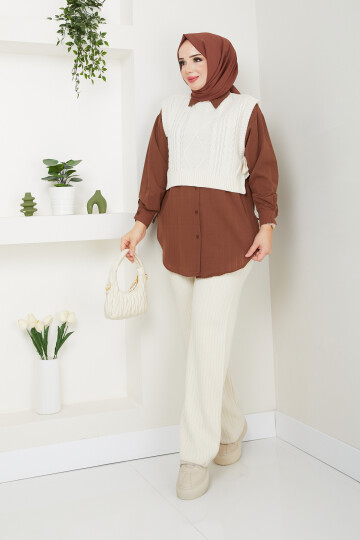 CROP SÜVETER ÜÇLÜ KOMBİN-CAMEL