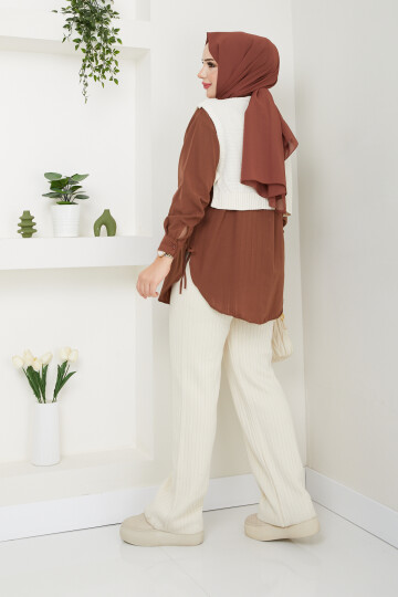 CROP SÜVETER ÜÇLÜ KOMBİN-CAMEL
