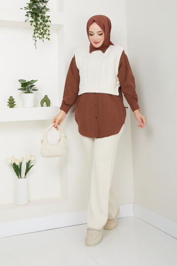 CROP SÜVETER ÜÇLÜ KOMBİN-CAMEL