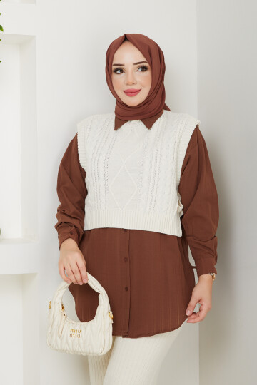 CROP SÜVETER ÜÇLÜ KOMBİN-CAMEL