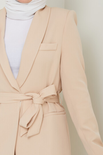 KUŞAKLI BLAZER CEKET TAKIM-KREM