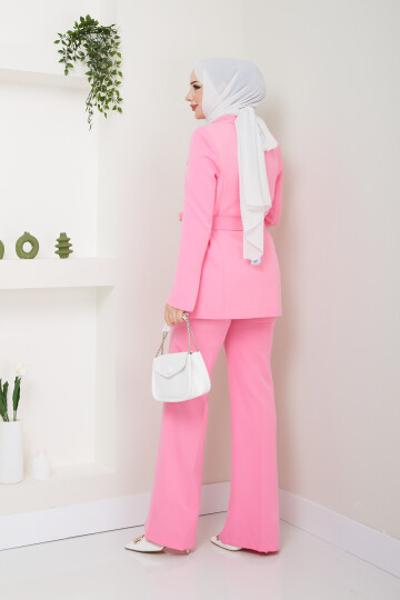 KUŞAKLI BLAZER CEKET TAKIM-PEMBE