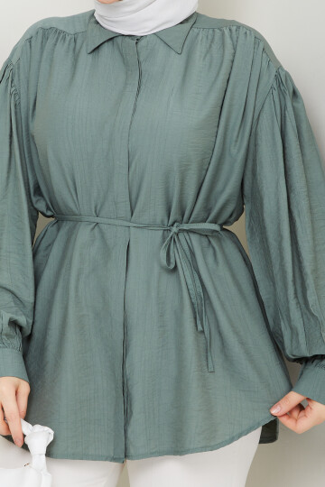 BEL BAĞCIK DETAY GÖMLEK-MİNT YEŞİLİ